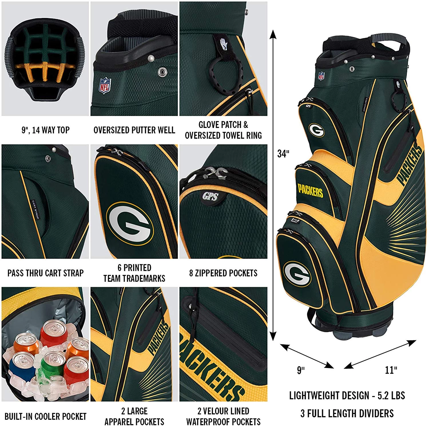 NFL The Bucket II Team Effort Cart Bag 13 NFL The Bucket II Team Effort Cart Bag - Image 13