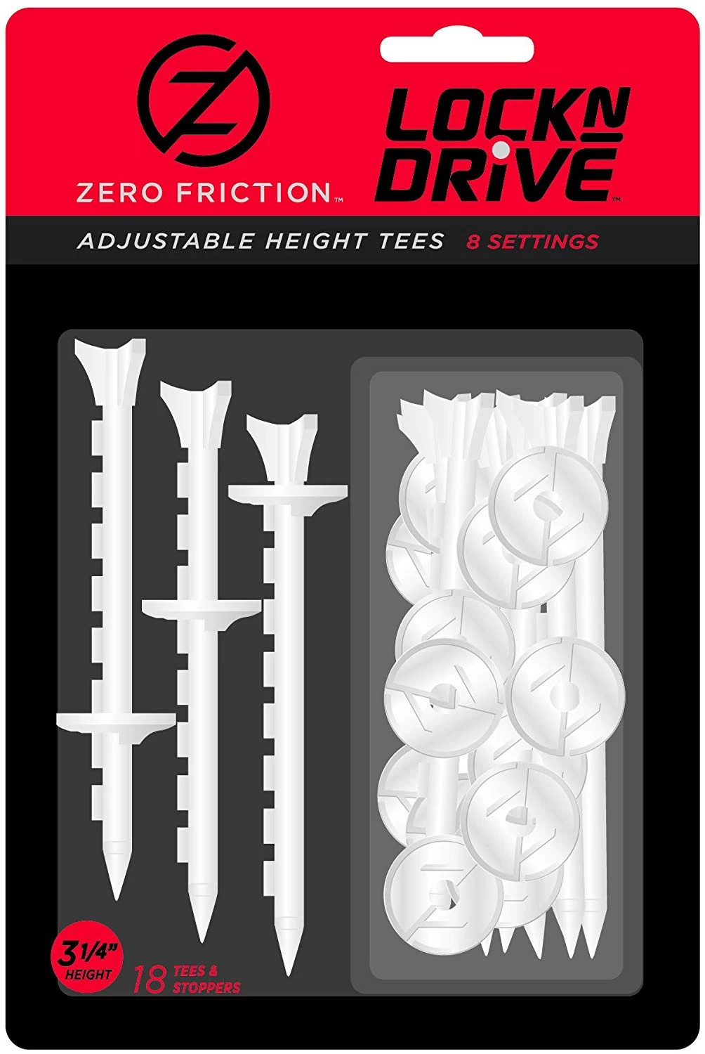 Zero Friction Lock N Drive 3-Prong Golf Tees (3-1/4 Inch, White, Pack Of 18) 1 Zero Friction Lock N Drive 3-Prong Golf Tees (3-1/4 Inch, White, Pack Of 18)